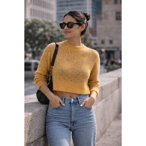 MARANT ETOILE Ochre Yellow Knit Cropped Sweater Mesh SIZE S‎